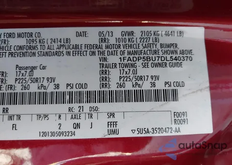 2013 Ford C-Max Hybrid Sel z USA, uszkodzony, nr VIN 1FADP5BU7DL540370